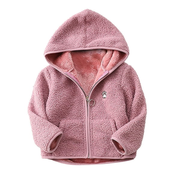 Toddler Baby Boy Girls Fleece Jackets Kids Fuzzy Sherpa Warm Winter Coat Outerwear Long Sleeve Hooded Zip Up Thick Jacket Coats with Pockets