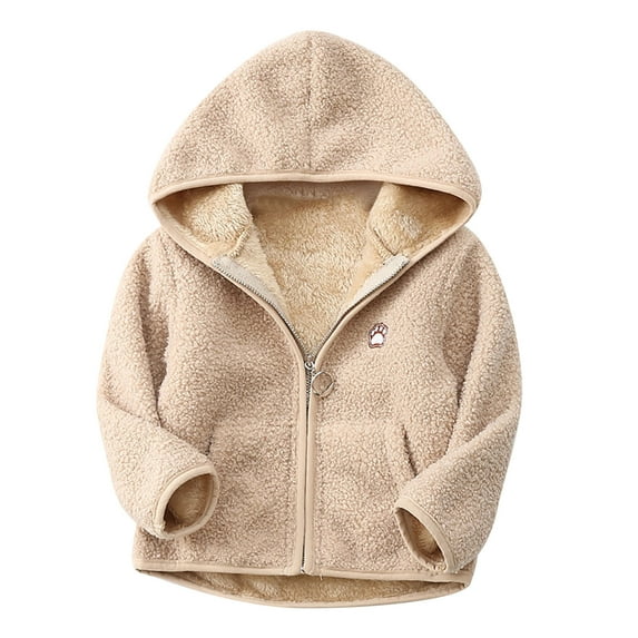 Toddler Baby Boy Girls Fleece Jackets Kids Fuzzy Sherpa Warm Winter Coat Outerwear Long Sleeve Hooded Zip Up Thick Jacket Coats with Pockets