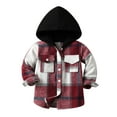 thumbnail image 1 of Toddler Baby Boy Girls Hoodie Plaid Flannel Shirt Jacket Hooded Lapel Button Down Shacket Jacket Christmas Casual Fall Coat with Pocket, 1 of 6