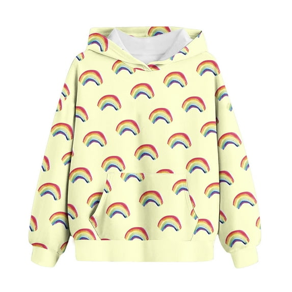 Toddler Baby Boy Girls Hoodie Sweatshirt Dinosaur Rainbow Pattern Print Long Sleeve Crewneck Pullover Shirt Tops for Gifts,Yellow,13 Years