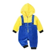 YASUTNKS Toddler Baby Boy Halloween Minion Costume Kids Fleece Hooded Jumpsuit Long Sleeve Zipper Romper Fall Winter Halloween Clothes