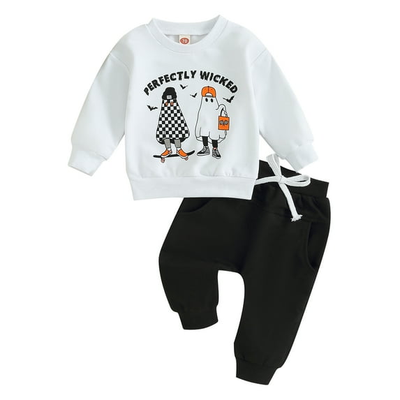 Toddler Baby Boy Halloween Outfits Ghost Pumpkin Print Sweatshirt Tops Pants Set Cute Infant Newborn Fall Clothes