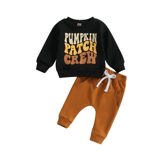 Toddler Baby Boy Halloween Outfits Pumpkin Patch Babe Print Long Sleeve Sweatshirt and Elastic Pants for Thanksgiving 2 Piece Clothes