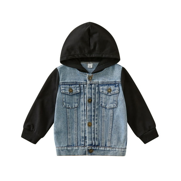 Toddler Baby Boy Hooded Jacket Long Sleeve Single-Breasted Denim Coat with Pockets 18M 24M 2T 3T 4T 5T 6T Kids Fall Casual Outwear