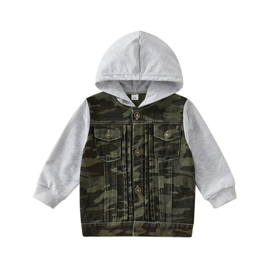 Toddler Baby Boy Hooded Jacket Long Sleeve Single-Breasted Denim Coat with Pockets 18M 24M 2T 3T 4T 5T 6T Kids Fall Casual Outwear