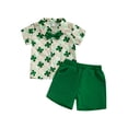 thumbnail image 1 of Toddler Baby Boy Irish Shorts Clothing Set 6 12 24 Months 2T 3T 4T 5T Clover Striped/Plaid Short Sleeve Button-up Bow Tie Shirt Elastic Waistband Shorts Outfits, 1 of 1