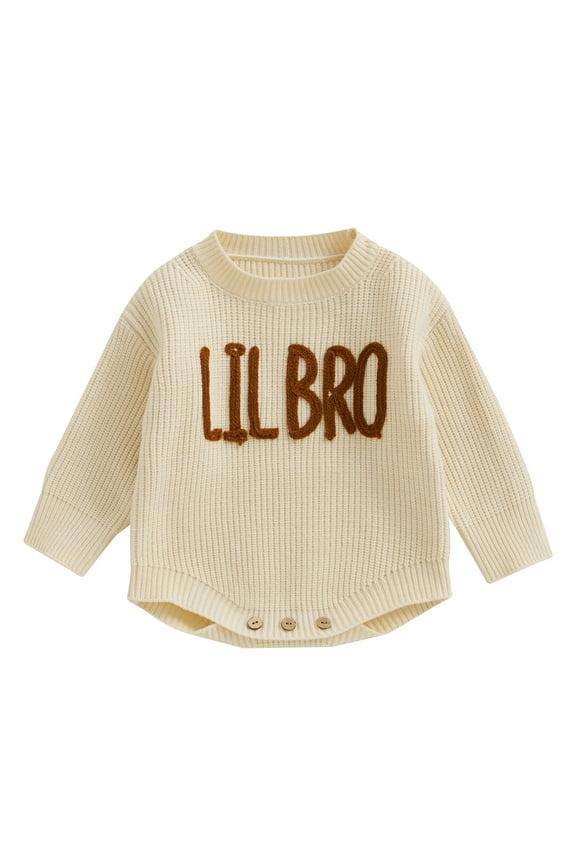 Toddler Baby Boy Knit Sweater Big/Lil Bro Embroidery Sweater 3M 6M 9M 12M 18M Onesie Brother Matching Outfit Warm Winter Clothes