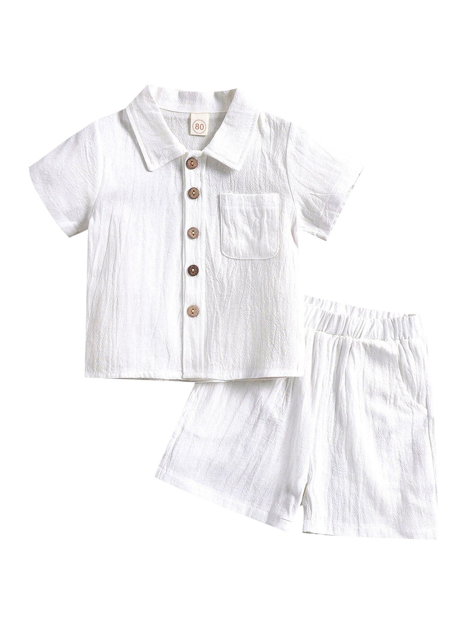 Toddler Baby Boy Linen Shorts Set Solid Color Short Sleeve Button Down ...