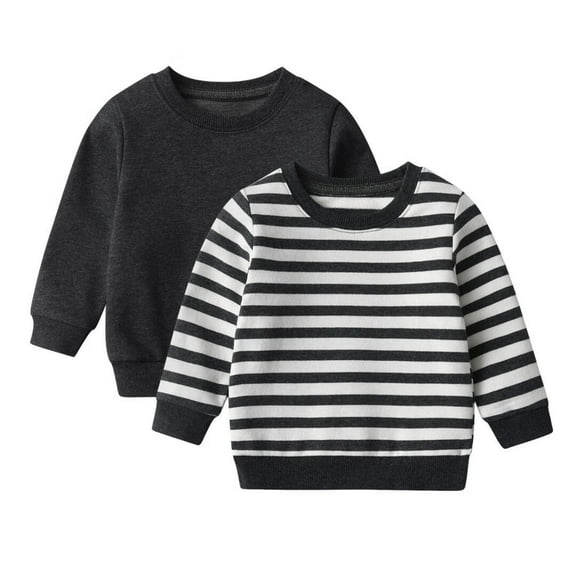 Toddler Baby Boy Long Sleeve Solid Stripe Pullover Sweatshirt Tops Fall Clothes Outfit Dark Gray 9-12 Months