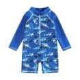 thumbnail image 1 of Toddler Baby Boy One Piece Swimsuit Little Kids Half Zip Short Sleeve Bathing Suit Rashguard 9M-8Y Boys Bathing Suit Set, 1 of 5
