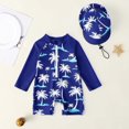 thumbnail image 1 of Toddler Baby Boy One Piece Swimsuit Long Sleeve Zipper Bathing Suit Rash Guard Sun Protection Swimwear with Hat Dark Blue 2-3 Years, 1 of 8