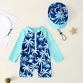 thumbnail image 1 of Toddler Baby Boy One Piece Swimsuit Long Sleeve Zipper Bathing Suit Rash Guard Sun Protection Swimwear with Hat Mint Green 3-4 Years, 1 of 9