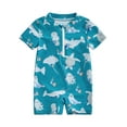 thumbnail image 1 of Toddler Baby Boy One Piece Swimsuit Short Sleeve Cartoon Print Zip Up Rash Guard Swimwear Sun Protection Bathing Suit, 1 of 7