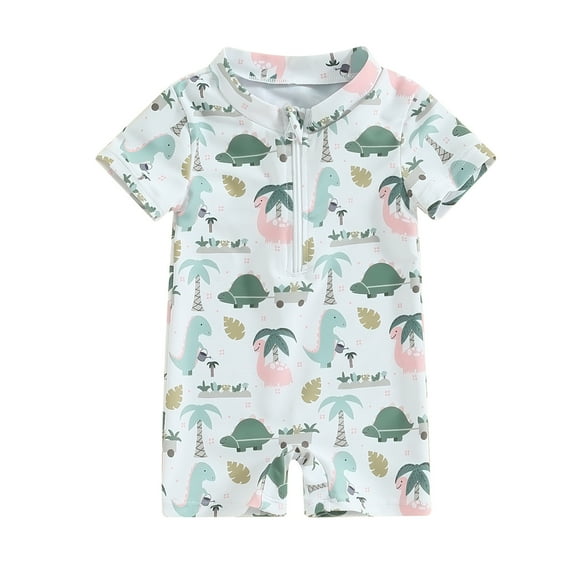 Toddler Baby Boy One Piece Swimsuit Short Sleeve Zipper Bathing Suit Rash Guard Swimwear Beach Wear Sunsuit