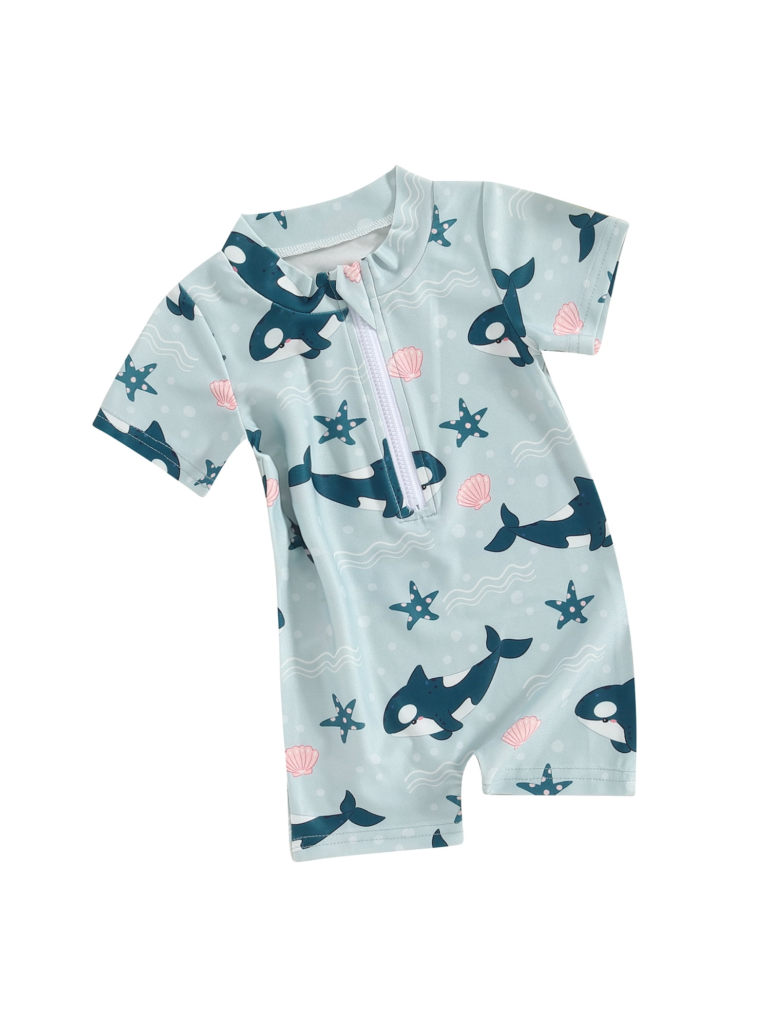 Toddler Baby Boy One Piece Swimsuit Short Sleeve Zipper Bathing Suit