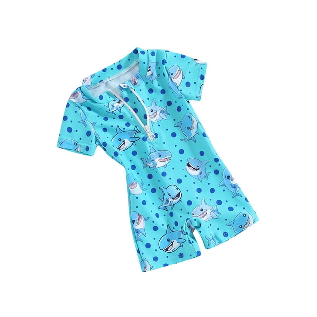 Toddler Baby Boy One Piece Swimsuit Short Sleeve Zipper Bathing Suit