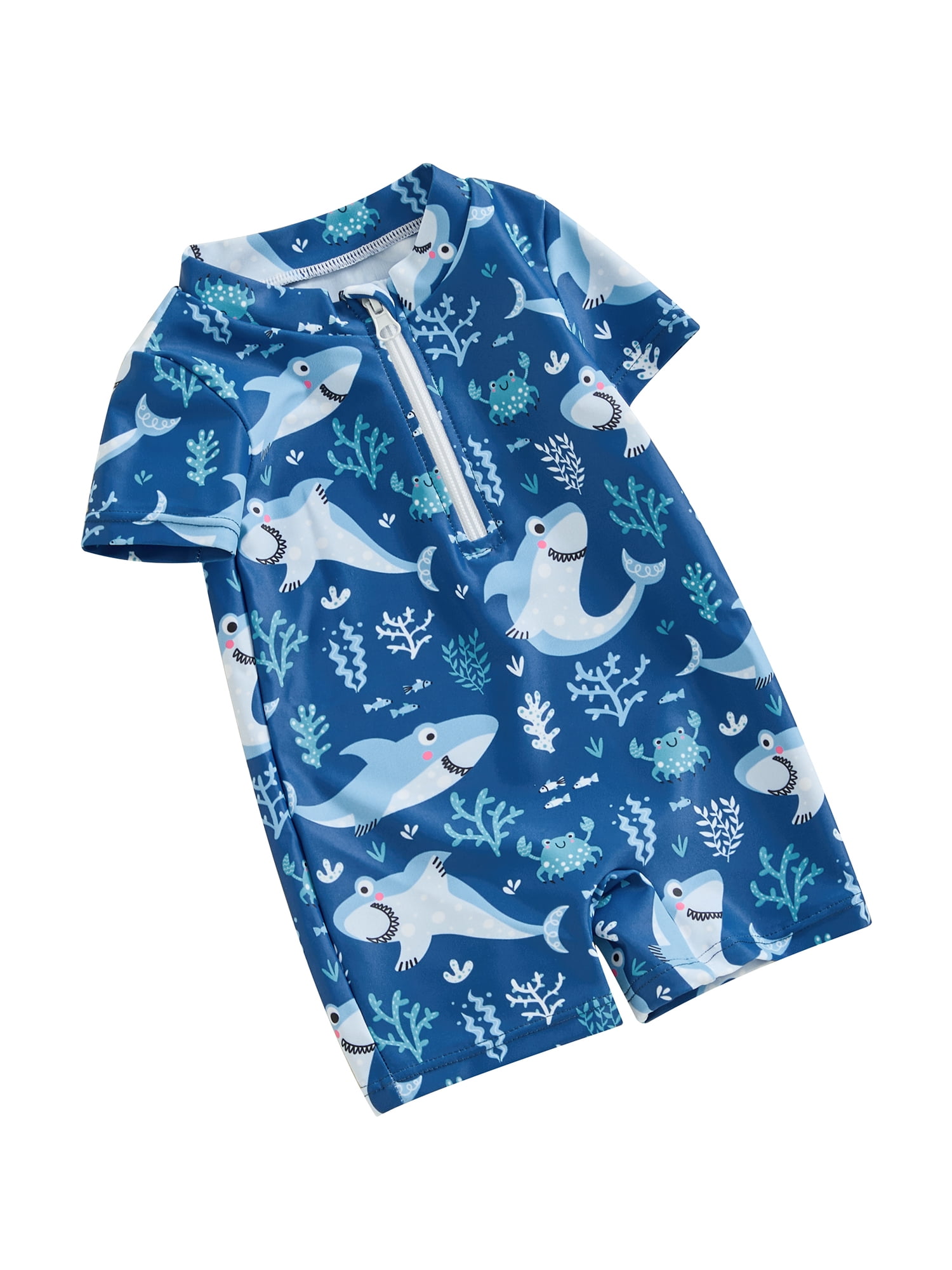 SwimZip Baby Boy Rash Guard & Swim Trunks Set - UPF 50+ Sun Protection, Full Zipper, Fish Bone Blue - View #7