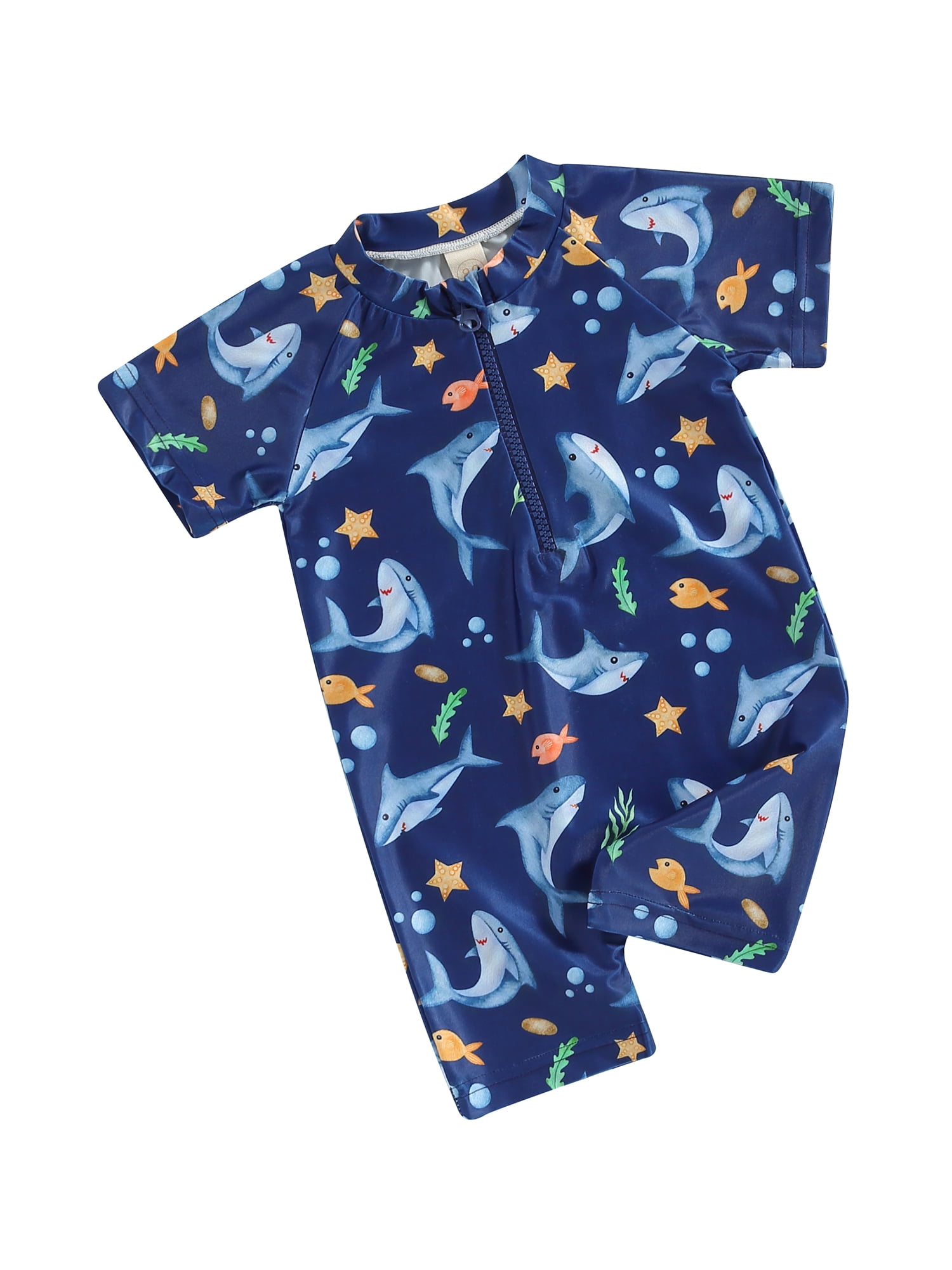 Toddler Baby Boy One Piece Swimsuit Short Sleeve Zipper Bathing Suit