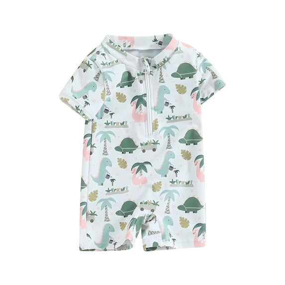 Toddler Baby Boy One Piece Swimsuit Short Sleeve Zipper Bathing Suit Rash Guard Swimwear Beach Wear