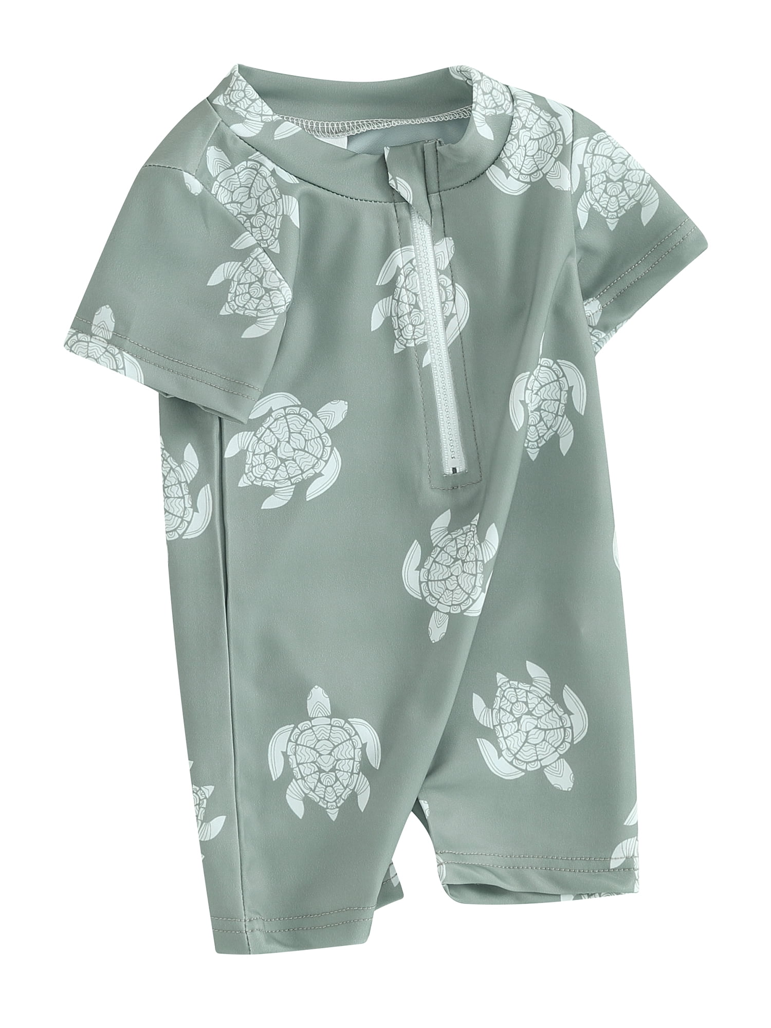 Toddler Baby Boy One Piece Swimsuit Short Sleeve Zipper Bathing Suit