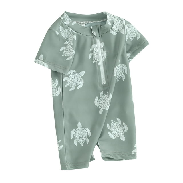Toddler Baby Boy One Piece Swimsuit Short Sleeve Zipper Bathing Suit