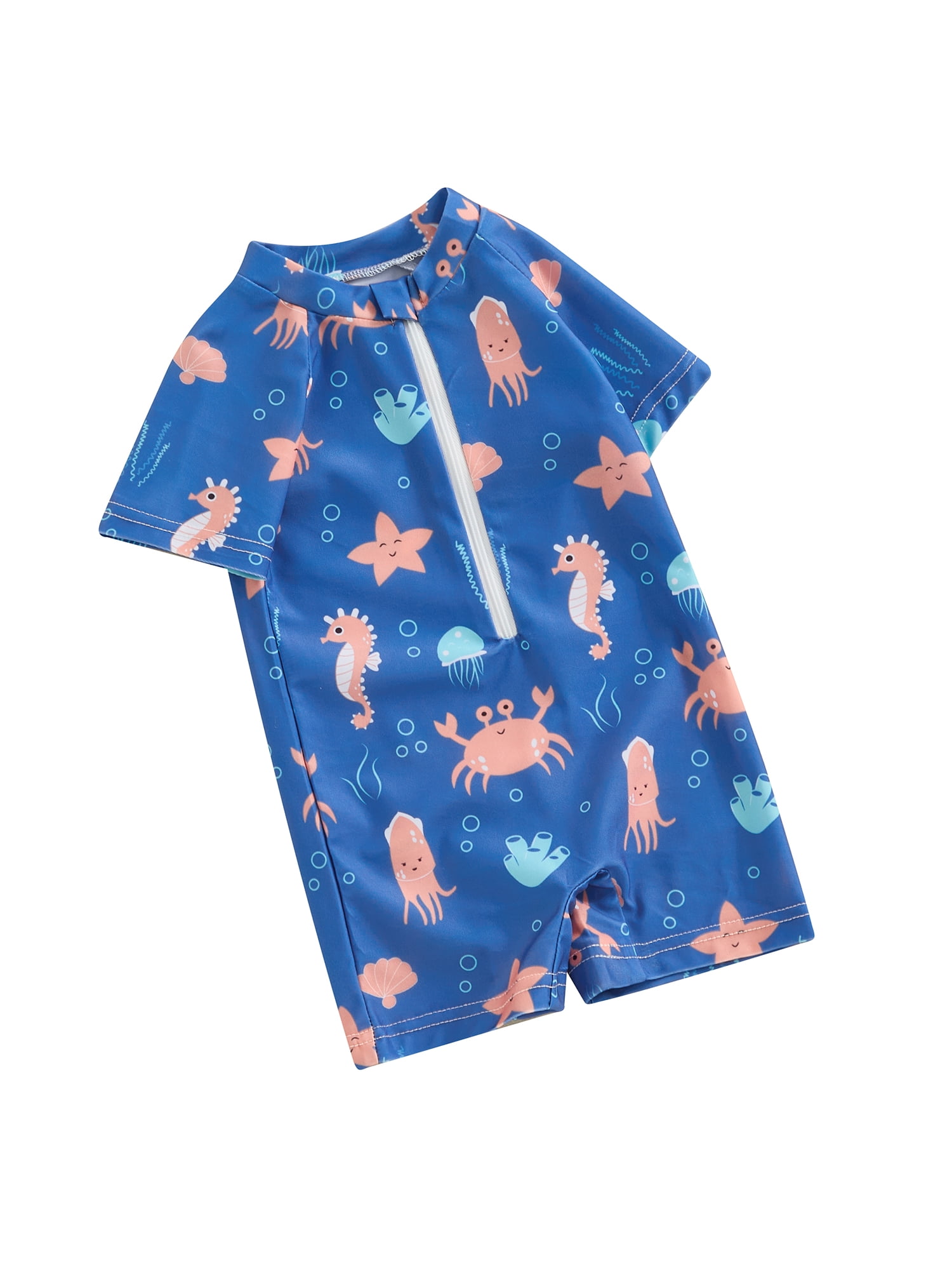 Toddler Baby Boy One Piece Swimsuit Short Sleeve Zipper Bathing Suit