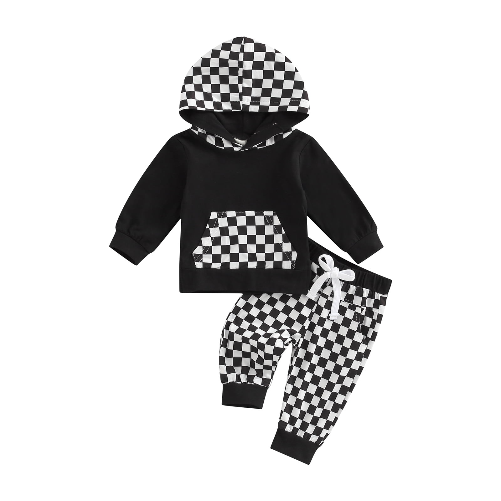 Toddler Baby Boy Outfit Long Sleeve Checkerboard Plaid Hoodie