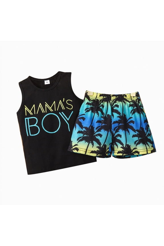 Toddler Baby Boy Outfits Summer Clothes Set Mama's Boy Letter Print Tank Top and Beach Shorts Vacation Playwear Summer Outfits 12M 18M 24M 2T 3T