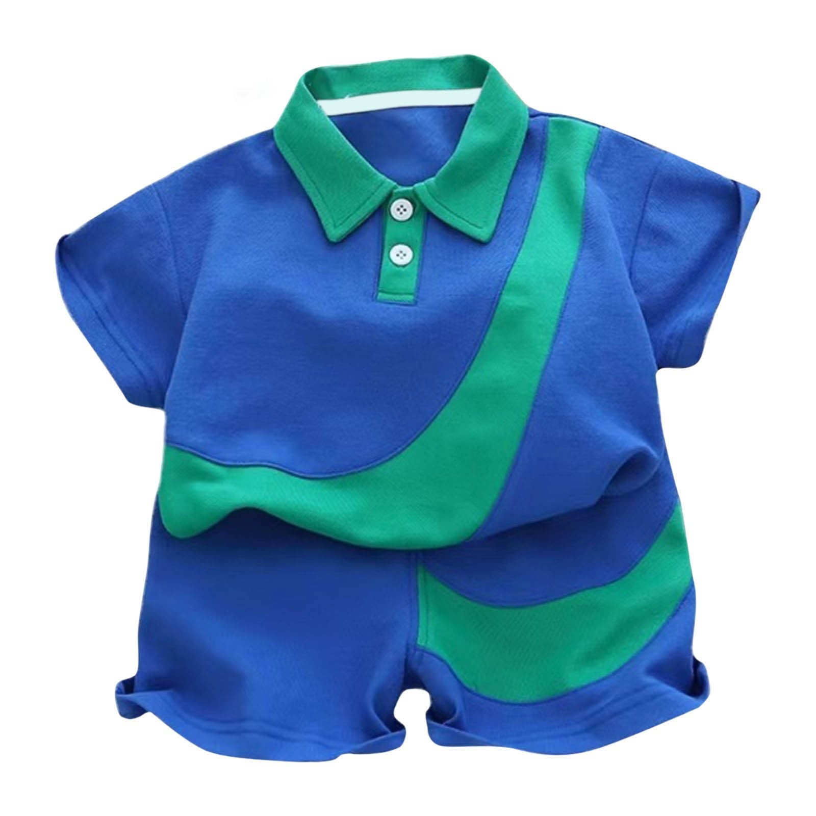 Toddler Baby Boy Outfits Summer Color Blocking Stand Up Top Shorts