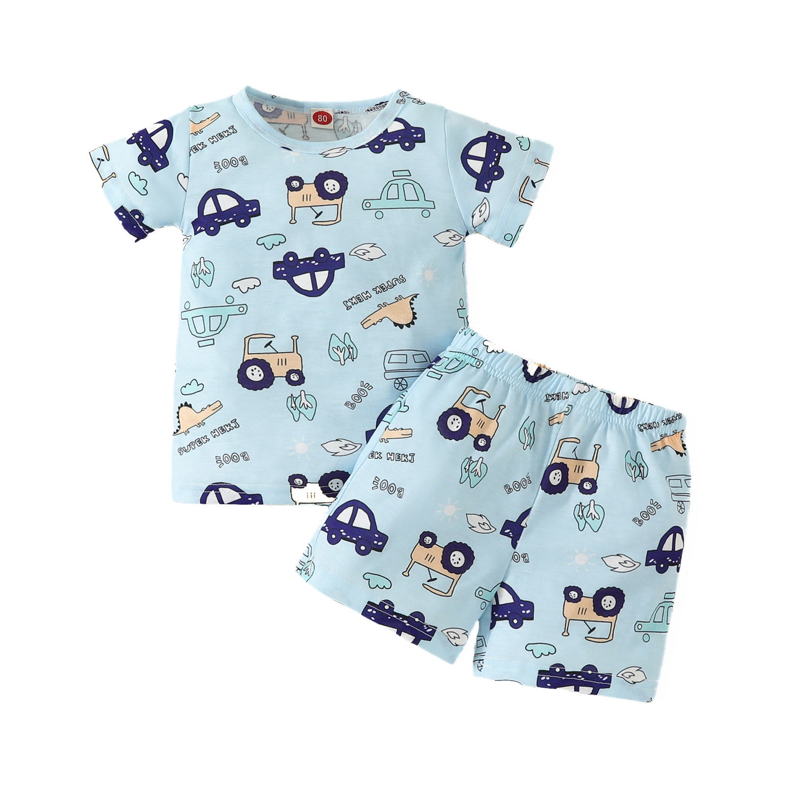 Toddler Baby Boy Outfits Summer Short Sleeve Cartoon Car Prints T Shirt