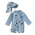 thumbnail image 1 of Toddler Baby Boy Rash Guard Swimsuit Zipper Cartoon Prints Long Sleeve Romper Bathing Suits with Swim Cap,Grey, 1 of 4