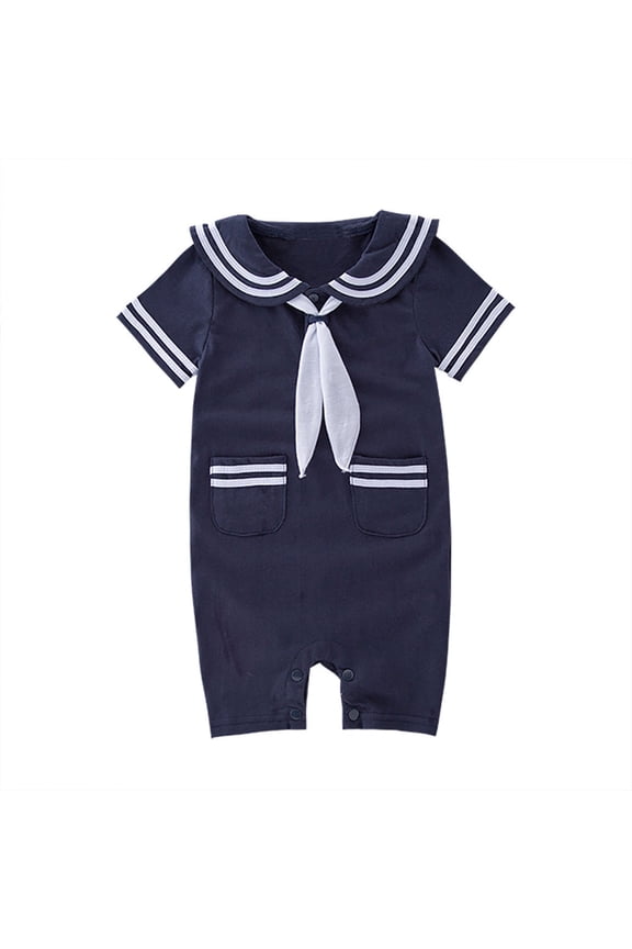Toddler Baby Boy Sailor Striped Romper, Navy Style Short Sleeve Bodysuit, Cute Summer Marine Outfit