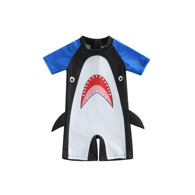 Toddler Baby Boy Shark One Piece Swimsuit Short Sleeve Zip Up Rash