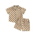 thumbnail image 1 of Toddler Baby Boy Short Sleeve Button Down Lapel Shirt Tops 6M 12M 18M 24M Casual Shorts Checkboard Print Summer Outfit Set, 1 of 10