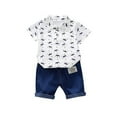 thumbnail image 1 of Toddler Baby Boy Shorts Set Infant Print Button Down Shirt Blouse Tops + Denim Short Pants 2Pcs Summer Casual Outfit Set 3 Month-4 Years, 1 of 9