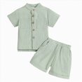 thumbnail image 1 of Toddler Baby Boy Shorts Set Summer Clothes Cotton Linen Short Sleeve Button-up Shirt and Shorts Spring Outfit, 1 of 7