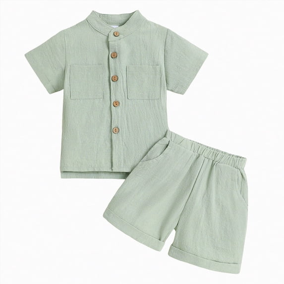 Toddler Baby Boy Shorts Set Summer Clothes Cotton Linen Short Sleeve Button-up Shirt and Shorts Spring Outfit