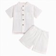 thumbnail image 1 of Toddler Baby Boy Shorts Set Summer Clothes Cotton Linen Short Sleeve Button-up Shirt and Shorts Spring Outfit, 1 of 7