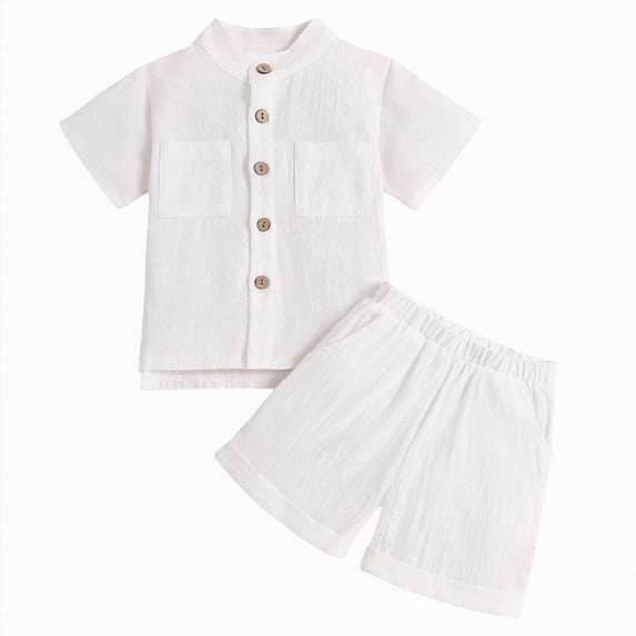 Toddler Baby Boy Shorts Set Summer Clothes Cotton Linen Short Sleeve Button-up Shirt and Shorts Spring Outfit