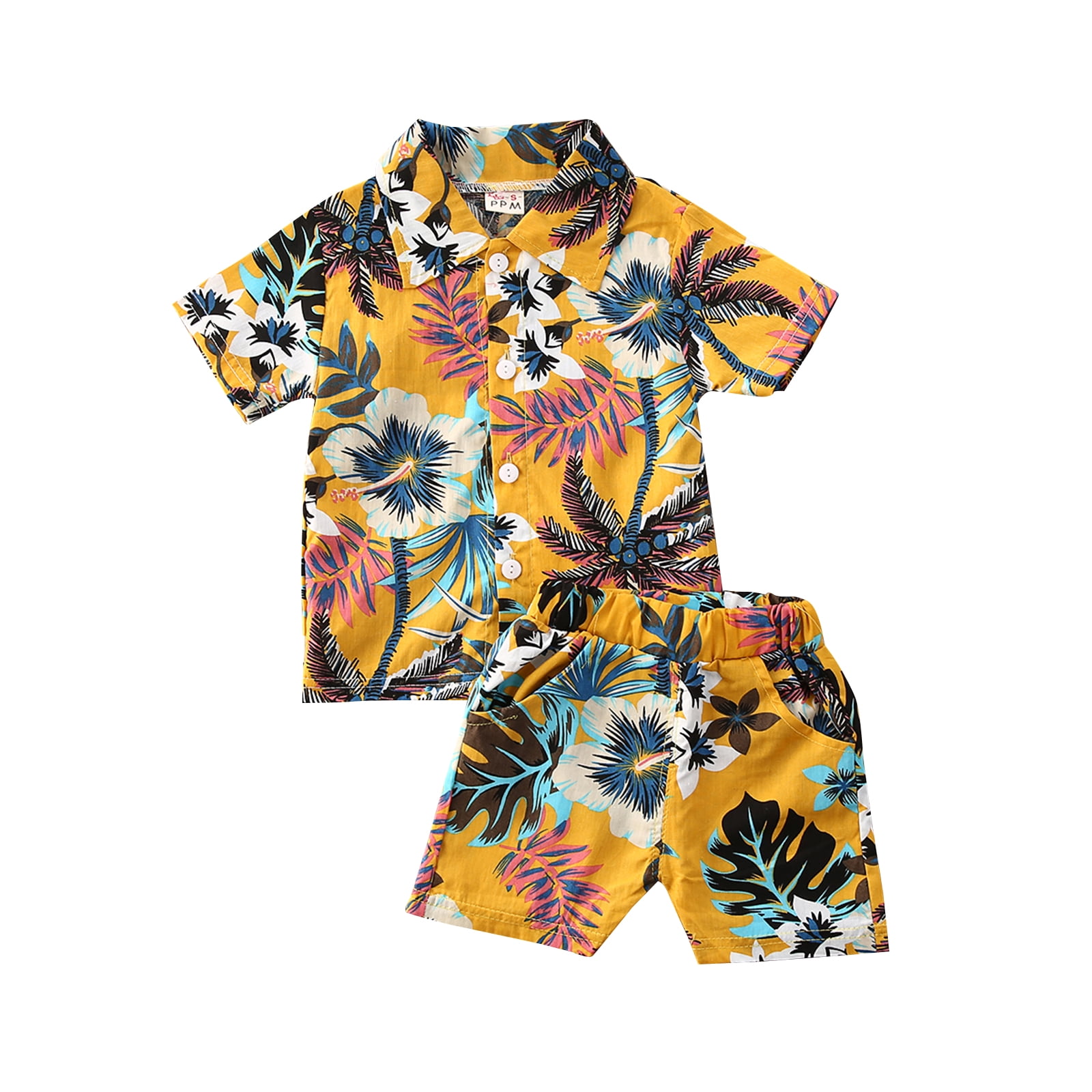 Kids Boy's Rayon Hawaiian Shirt & Shorts Set with Loulu Palm Leaf Print