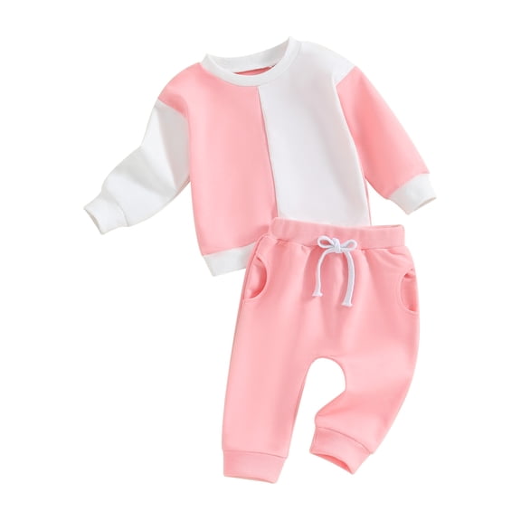 Toddler Baby Boy Spring Fall Clothes Contrast Color Long Sleeve Sweatshirts and Pants 2Pcs Outfits Set