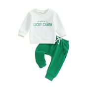 JXZOM Toddler Baby Boy St. Patricks Day Outfit 3M 6M 12M 18M 2T 3T Mamas Lucky Charm Long Sleeve Sweatshirt Jogger Pants Set