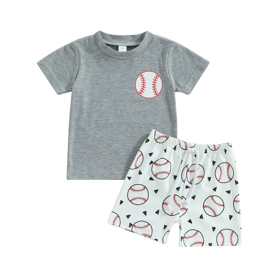 Toddler Baby Boy Summer Baseball Outfit 6M 12M 18M 24M 3Y Letters Print T-Shirt Tops and Baseball Shorts 2Pcs Casual Clothes Set