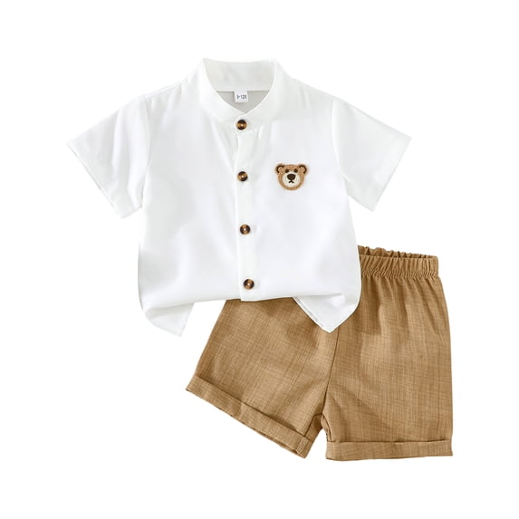 Toddler Baby Boy Summer Clothes 2T 3T 4T Print Short Sleeve T-shirts Tops Drawstring Shorts Outfits ,Khaki