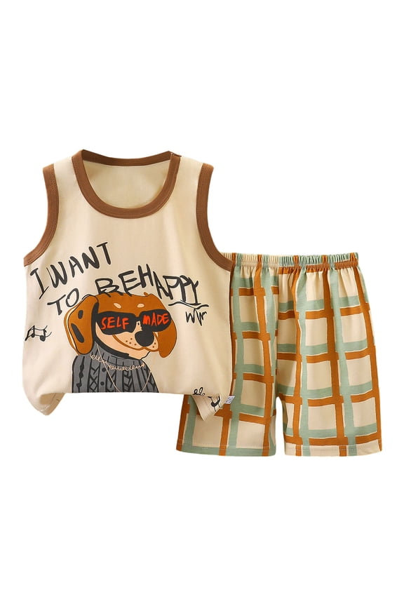 Toddler Baby Boy Summer Clothes 3 6 12 18 24 Months 2T 3T 4T 5T Beach Outfit Pattern Print Tank Top and Elastic Waist Shorts Set
