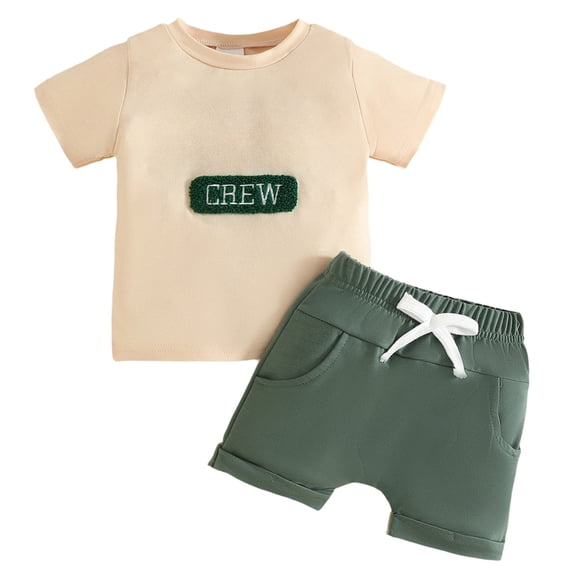 Toddler Baby Boy Summer Clothes 6 12 18 24 Months 2T 3T Short Sleeve Embroidery T Shirt Tops and Elastic Waist Shorts Set