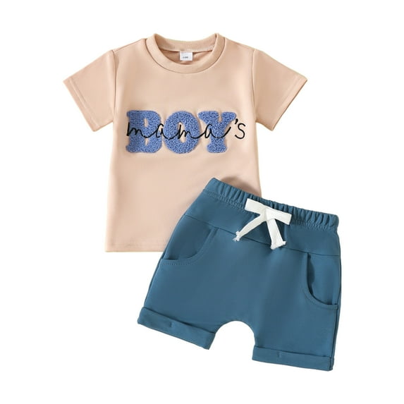 Toddler Baby Boy Summer Clothes 6 12 18 24 Months 2T Embroidery T-Shirt Shorts Sets Casual Truck Excavator Dinosaur Outfits