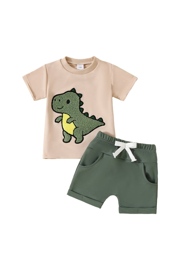 Toddler Baby Boy Summer Clothes 6 12 18 24 Months 2T Embroidery T-Shirt Shorts Sets Casual Truck Excavator Dinosaur Outfits