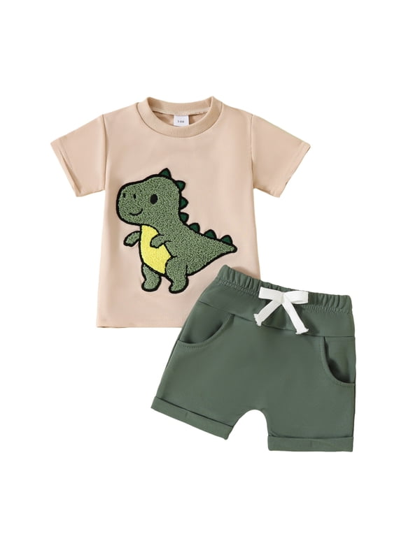 Toddler Baby Boy Summer Clothes 6 12 18 24 Months 2T Embroidery T-Shirt Shorts Sets Casual Truck Excavator Dinosaur Outfits
