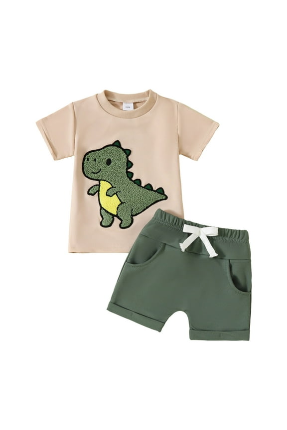 Toddler Baby Boy Summer Clothes 6 12 18 24 Months 2T Embroidery T-Shirt Shorts Sets Casual Truck Excavator Dinosaur Outfits